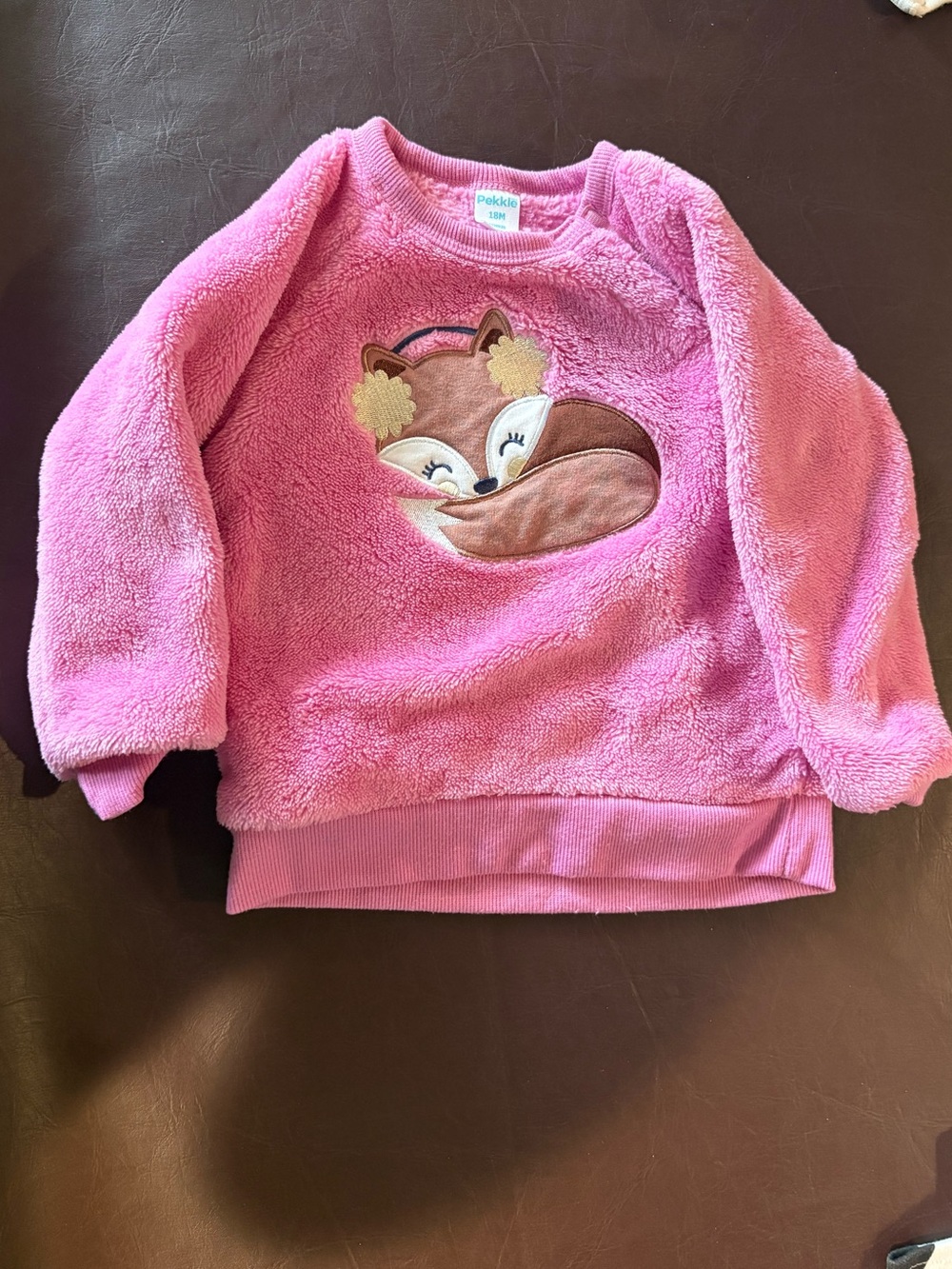 🩷 6 for $20 🩷 Pink Fleece Fox Appliqué Pullover – Kids
